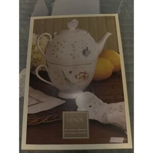 Lenox Butterfly Meadow Stackable Tea Set Teapot Cup Floral  In Original Box